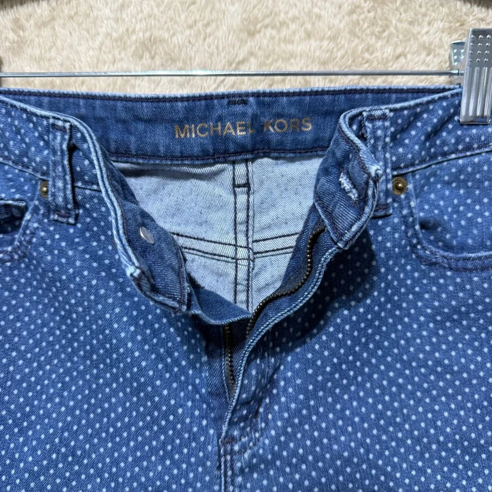 Michael Kors Skinny Jeans Womens 8 Blue Polka Dot High Rise Stretch Denim Casual